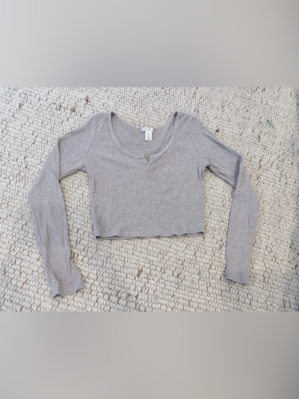 Bozzolo Taupe Ribbed Scoop-Neck Long Sleeve Sweater